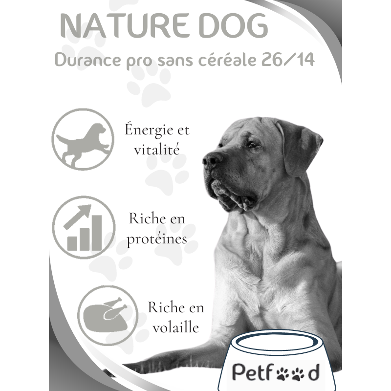 Croquettes Durance Pro sans céréale 26/14 Nature Dog 15kg