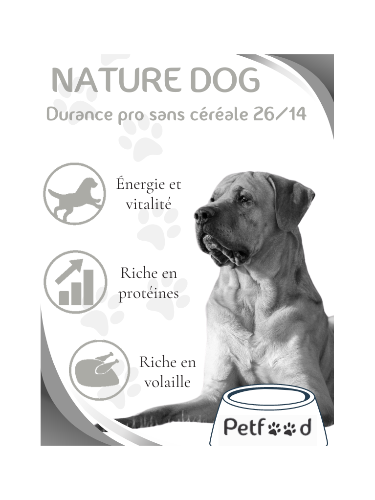 Croquettes Durance Pro sans céréale 26/14 Nature Dog 15kg