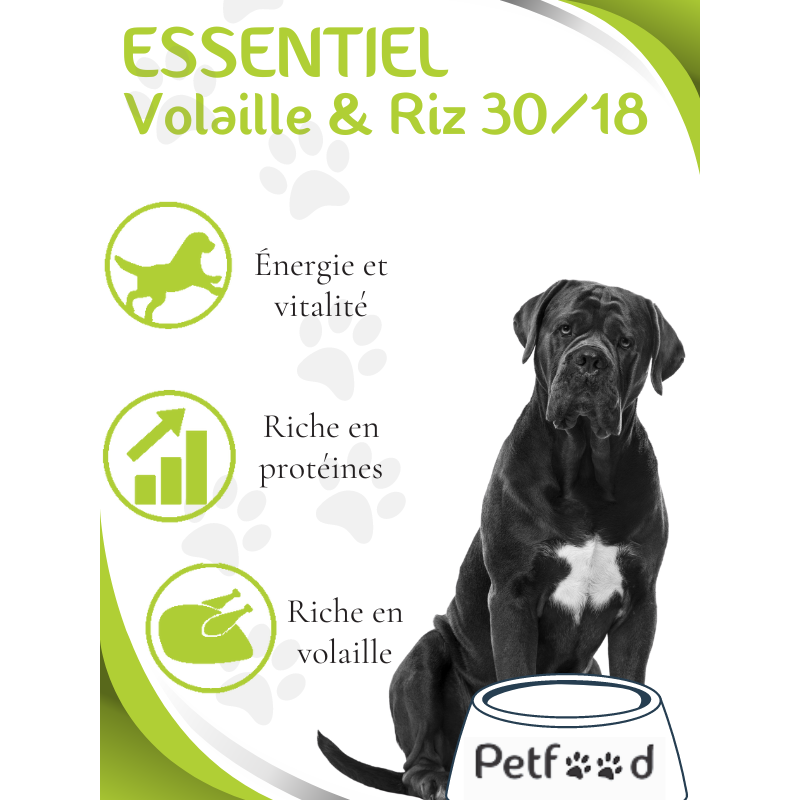 Croquettes Essentiel Volaille et Riz 30/18 Low Grain Nature Dog 15Kg