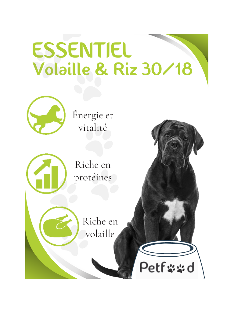 Croquettes Essentiel Volaille et Riz 30/18 Low Grain Nature Dog 15Kg